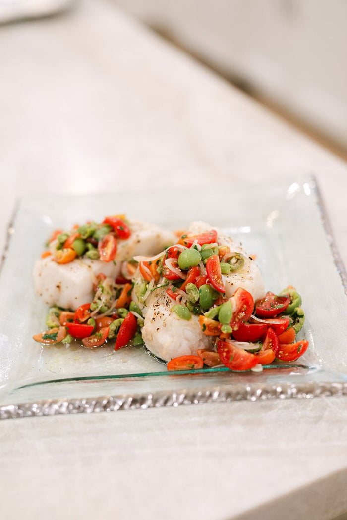 Roasted fish with tomato and pepper salsa