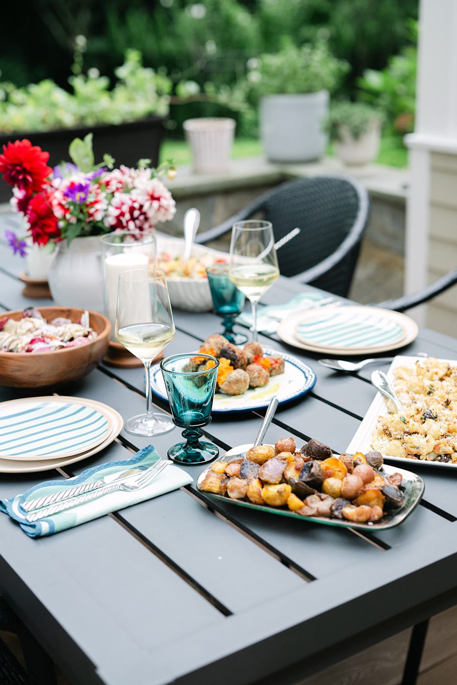 A table laid for an evening outside