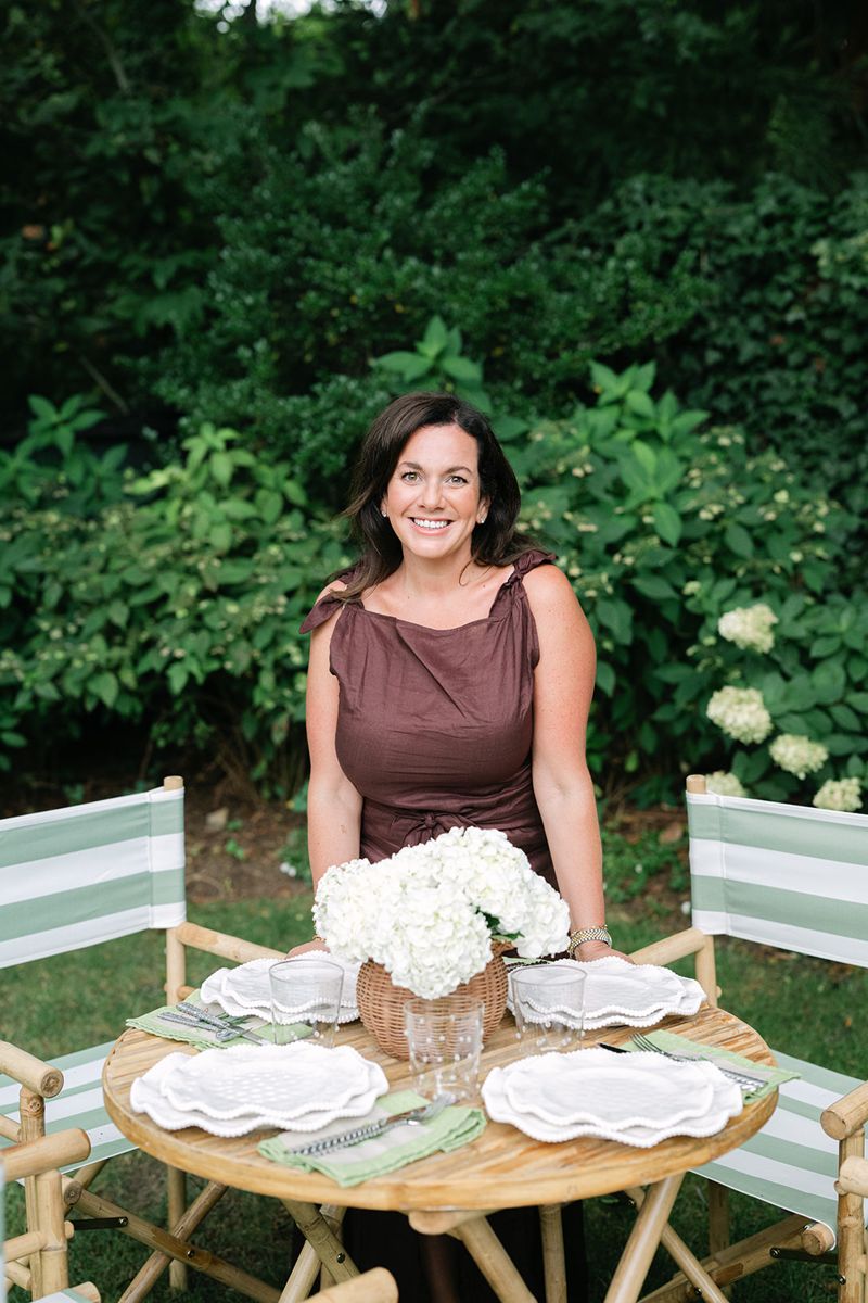A hydrangea centerpiece on the bistro table