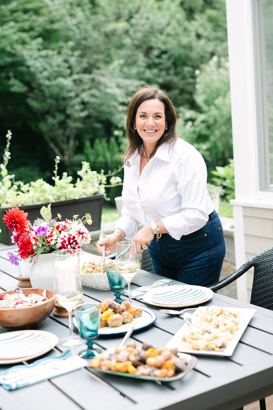 A table set in the garden