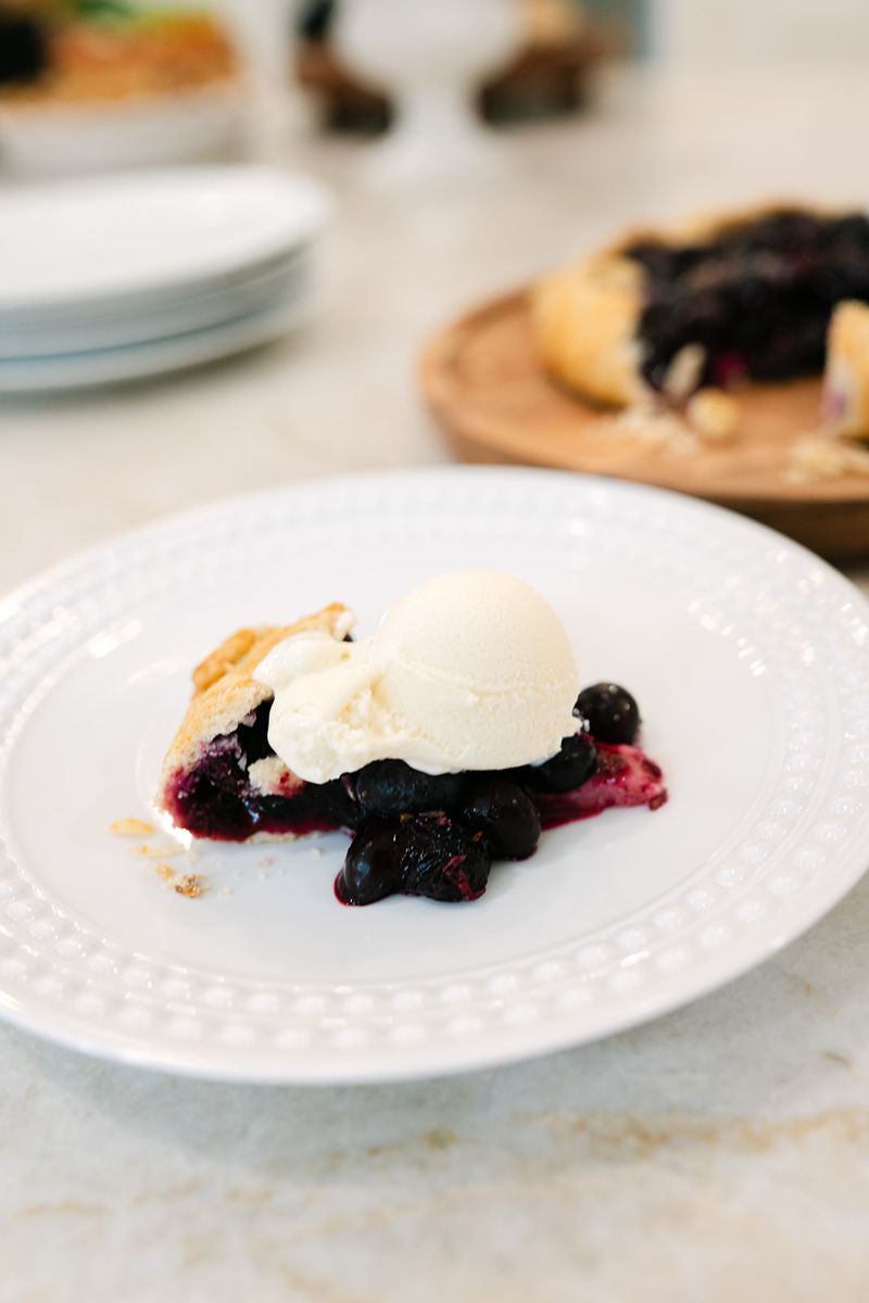 Blueberry galette with vanilla ice cream