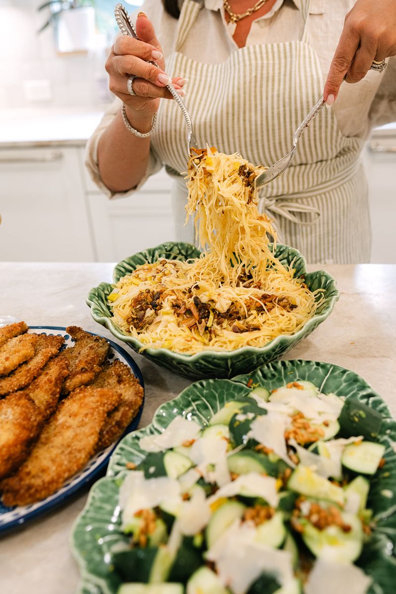 Pasta lifted from the dish